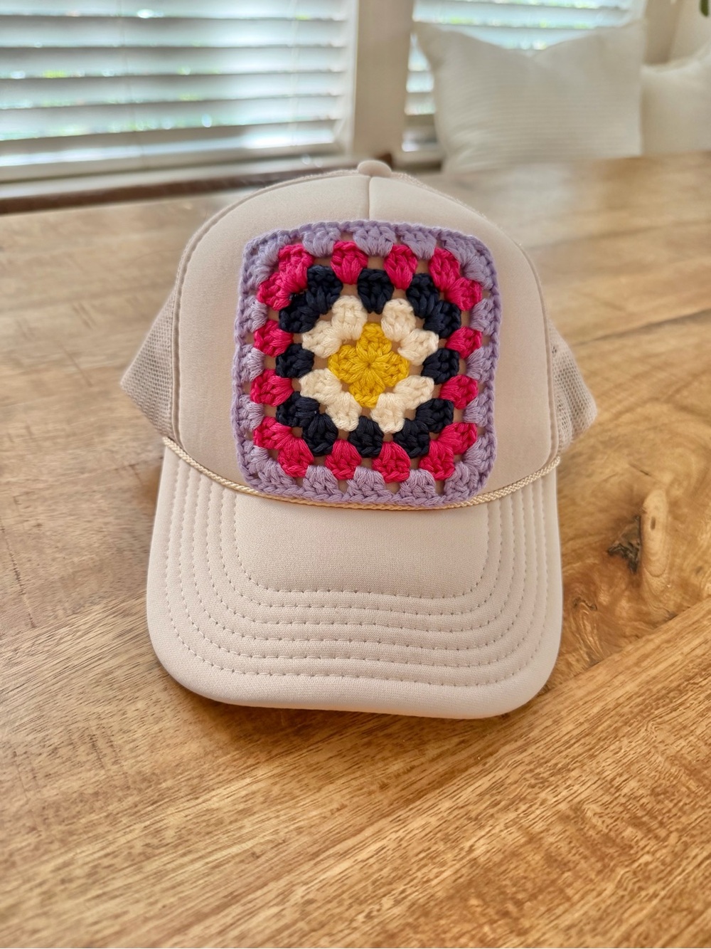 Granny Square Crochet Cap Hat SnapBack NEW